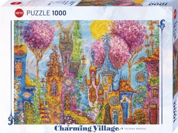 Rompecabezas Charming Village Pink Trees 1000 Piezas