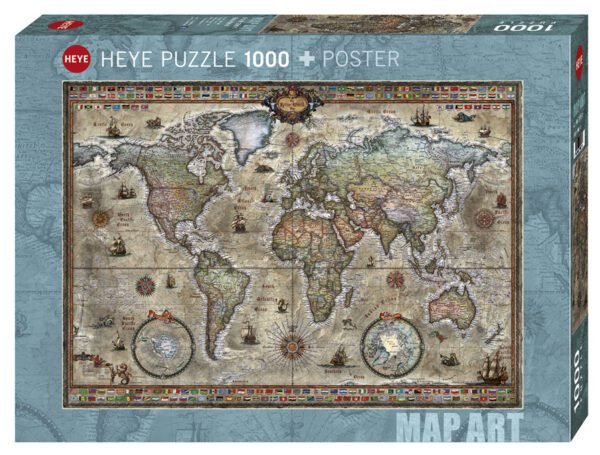 Rompecabezas Map Art Retro World 1000 Piezas